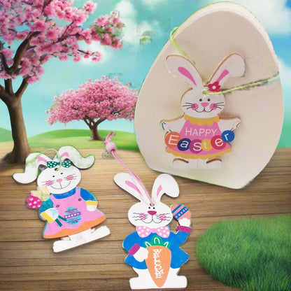 uovo legno ciondoli coniglietti pasquali colorati arancio rosa blu happy easter scritta welcome uova fiori uso packaging segnaposto idea regalo sorpresa ovetti cioccolato gadget souvenir