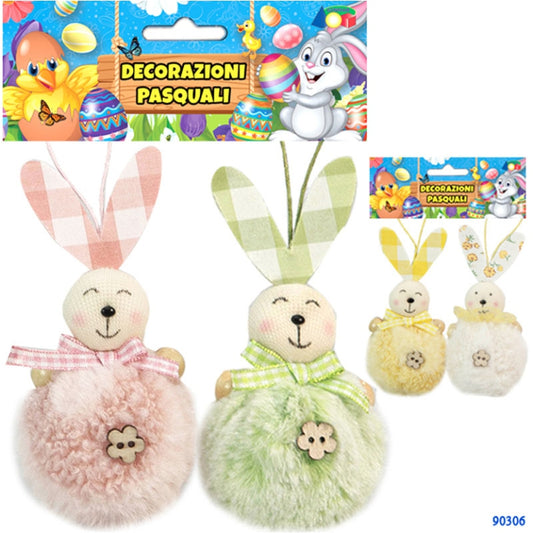 rosa verde chiaro giallino bianco coniglietto bambole di pezza stoffa peluche addobbi decorazioni per albero pasquale da appendere vetrinistica packaging chiudipacco confezioni regalo