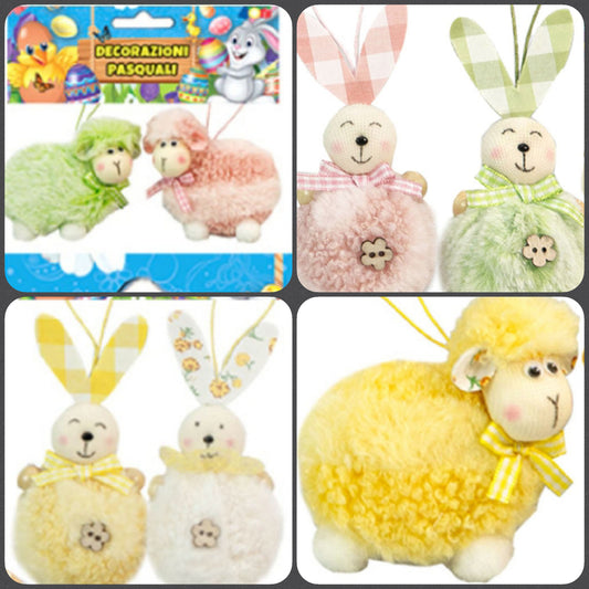 pecora coniglietto bambole di pezza stoffa peluche addobbi decorazioni per albero pasquale da appendere vetrinistica packaging chiudipacco confezioni regalo