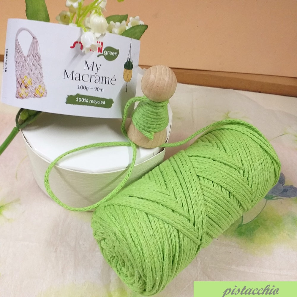 100 grammi 90 metri pistacchio verde corda macramè Stafil green filato cotone filo cordoncino 2 mm ad utilizzo nodi tende borse uncinetto decorazioni wall-art parete gioielli bigiotteria tappeto coperta porta-piante