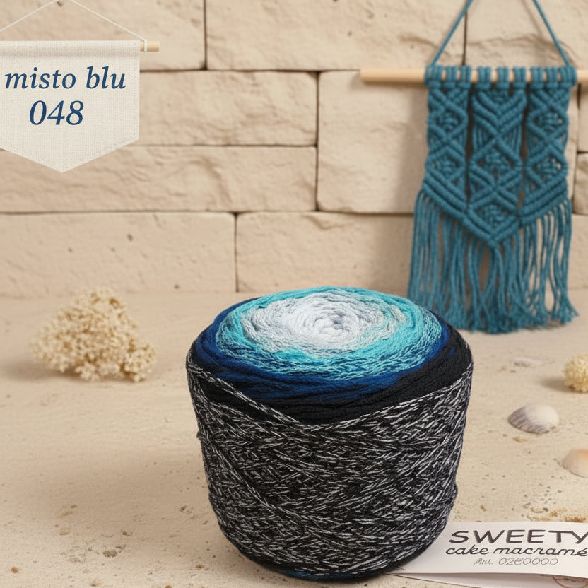 misto 048 blu articolo 0280000 Sweety cake macramè Cucirini Tre Stelle cordino cotone sfumato caramella per uncinetto e nodi intreccio corda multicolore