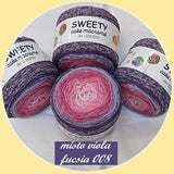 misto viola fucsia 008 articolo 0280000 Sweety cake macramè Cucirini Tre Stelle cordino cotone sfumato caramella per uncinetto e nodi intreccio corda multicolore