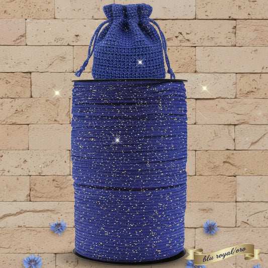 blu royal/oro cordino lurex dorato per borse uncinetto pochette thai tripolino per sacca mare estiva spiaggia piscina borsetta cerimonia matrimonio