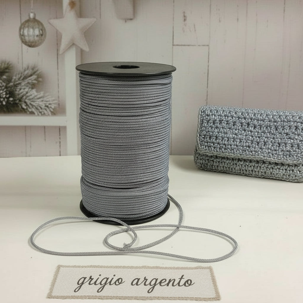 grigio argento tripolino thai cordino lurex brillantinato lamè glitter per bijoux borse uncinetto progetti amigurumi crochet cordoncino Natale bags luccicanti dorate clutch pochette sera cerimonia