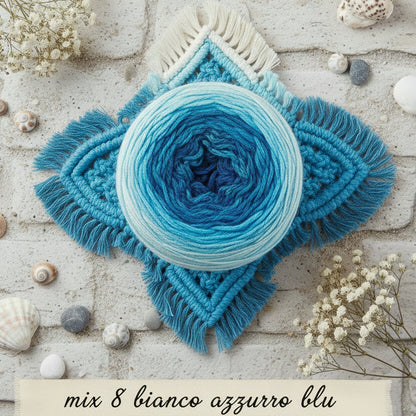 bianco azzurro blu cordoncino mix 8 cotone green riciclato 70% My Macramè Stafil maxi gomitolo 250 g circa 220 metri spessore 2 mm corda sfumato cordino per uncinetto 5-6 