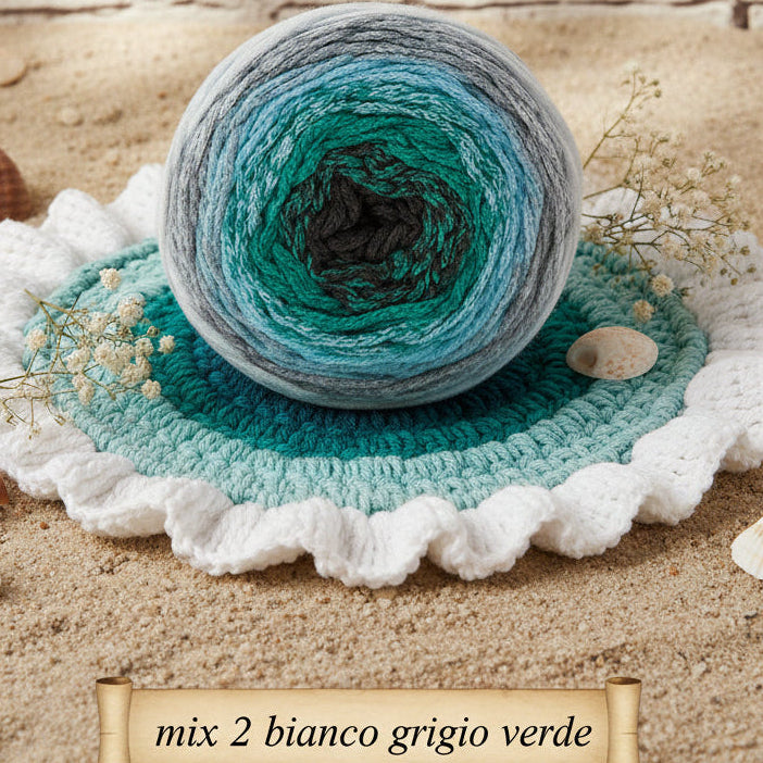 bianco grigio verde cotone green riciclato 70% My Macramè Stafil maxi gomitolo 250 g circa 220 metri spessore 2 mm corda sfumato cordino per uncinetto 5-6 