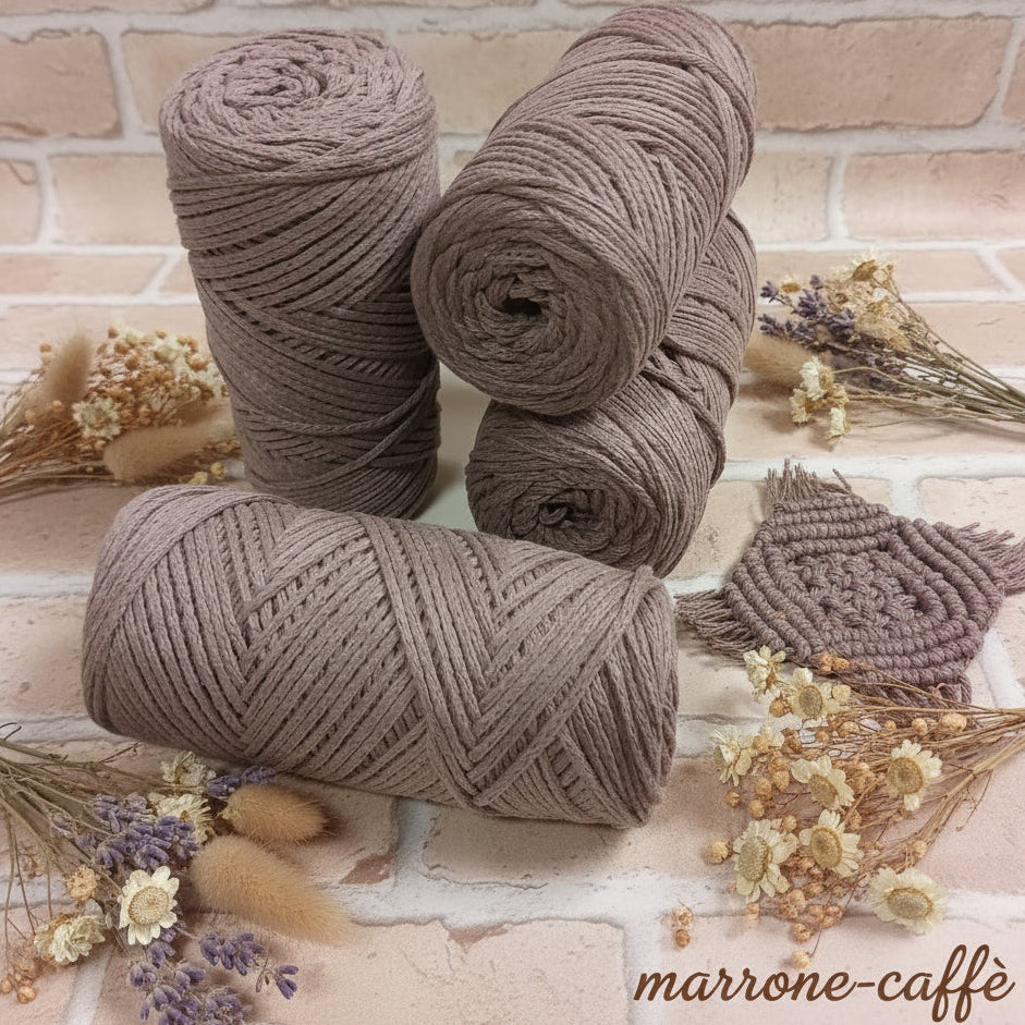 corda macramè caffè 06 filato cotone 2 mm cordoncino filo stafil uso creare borse shopping a rete portapiante wall-art decorazioni arazzi da parete appendere al muro