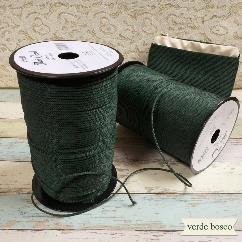 tripolino verde bosco colori cordino thai cordoncino borse uncinetto ferri maglia stafil uso pochette clutch bags cerimonia sera corda cappelli bijoux