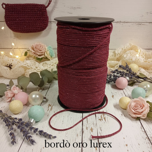 bordò tripolino thai cordino lurex brillantinato lamè glitter per bijoux borse uncinetto progetti amigurumi crochet cordoncino Natale bags luccicanti dorate clutch pochette sera cerimonia