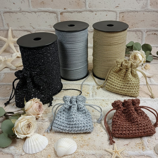 nero argento marrone oro esempio borsetta con catenella tripolino thai cordino lurex brillantinato lamè glitter per bijoux borse uncinetto progetti amigurumi crochet cordoncino bags luccicanti dorate clutch pochette sera cerimonia