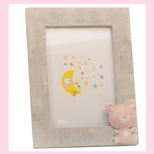 orso rosa resina legno shabby cornice portafoto Italian bomboniere Battesimo babyshower bebè bimba femminuccia