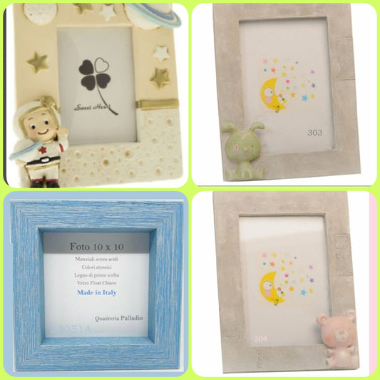 negozio portafotografie Italian bomboniere Battesimo cornici bimbi nascita babyshower bebè giocattoli bimba rosa bimbo azzurro femminuccia maschietto astronauta cane orsetto