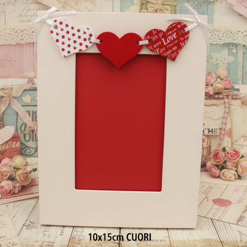 cornice portafoto san valentino di mdf con cuori applicazione idea regalo bomboniere matrimonio