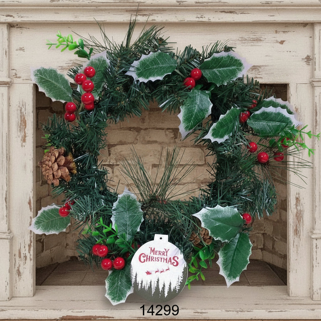 anello cerchio di ghirlanda pino abete imperiale verde artificiale bacche rosse pigne agrifoglio da decorare per creare fuoriporta Natale centrotavola idea fai da te