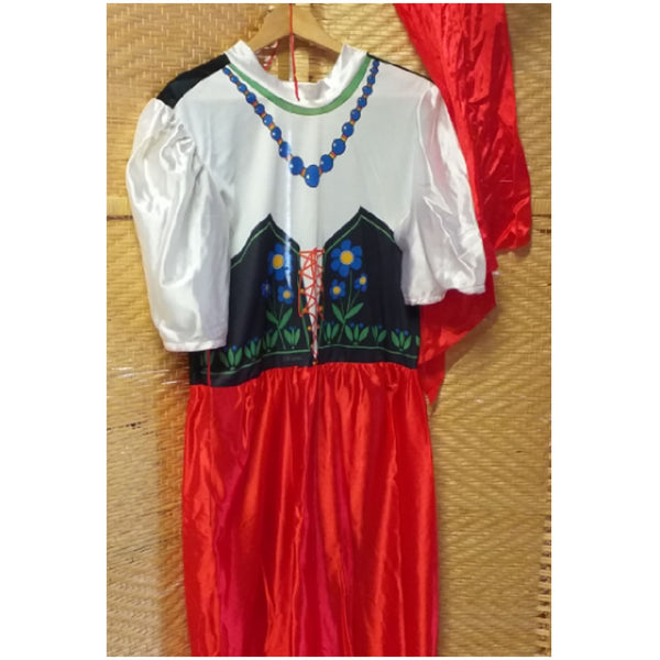 abito costume carnevale gipsy gitana da adulti raso bianco rosso nero fiori collana bandana per vestito lungo