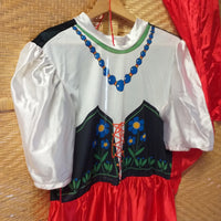davanti stampato abito costume carnevale gipsy gitana da adulti raso bianco rosso nero fiori collana bandana per vestito lungo 