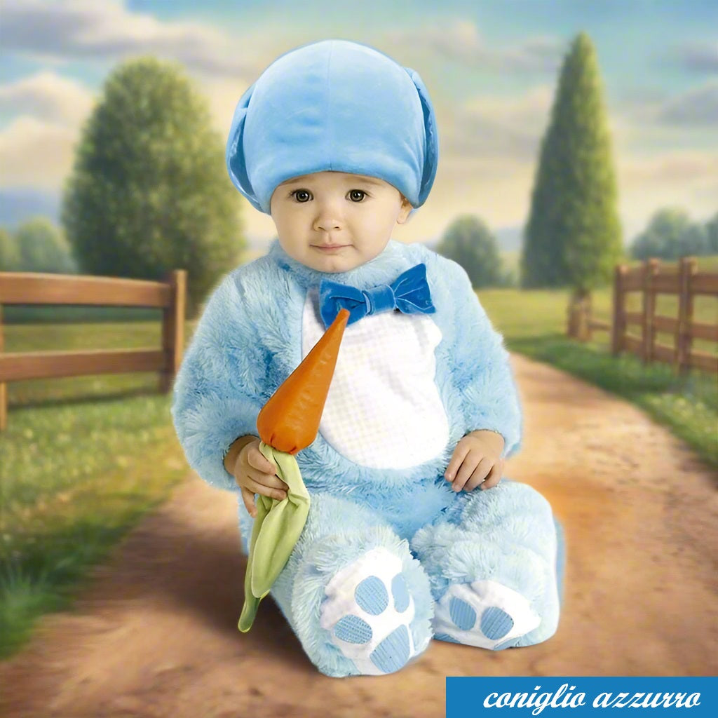 baby coniglio azzurro abito carnevale costume vestito bimbo bimba 1 anno 12-18 mesi tema animali arca di noè