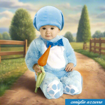 baby coniglio azzurro abito carnevale costume vestito bimbo bimba 1 anno 12-18 mesi tema animali arca di noè