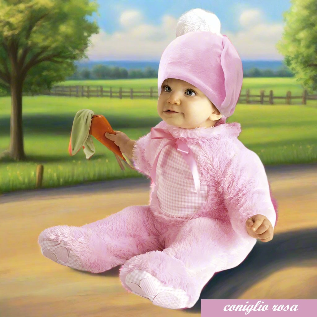 baby bebè coniglio rosa abito carnevale costume vestito bimbo bimba 1 anno 12-18 mesi tema animali arca di noè