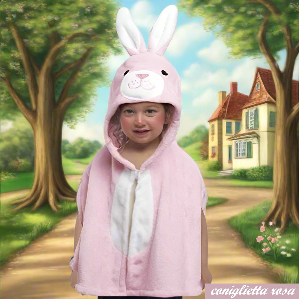 coniglietta rosa animali arca di Noè mantella peluche abito vestito costume di carnevale bebè bimbo bimba 2-3 anni