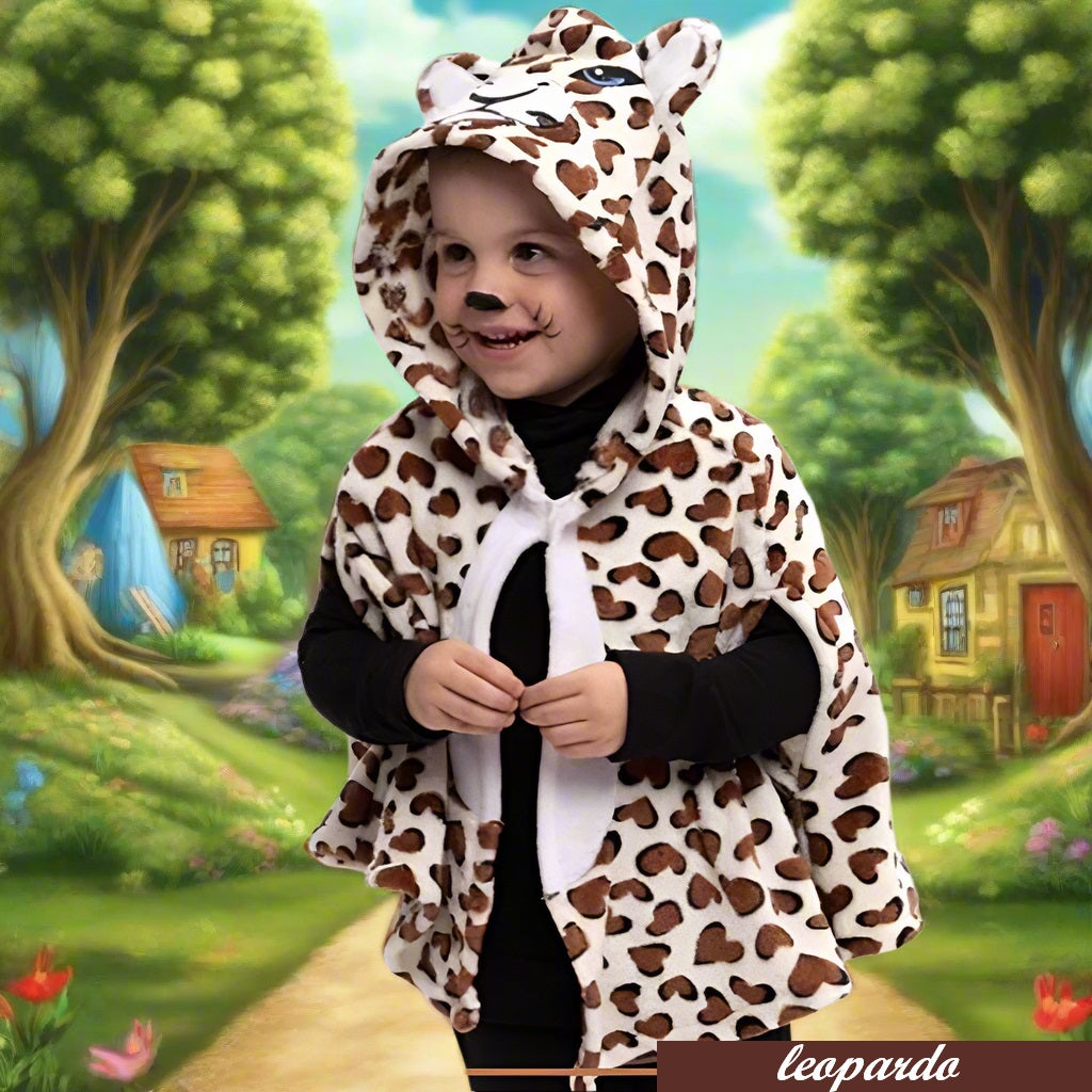 leopardo animali arca di Noè mantella peluche abito vestito costume di carnevale bebè bimbo bimba 2-3 anni
