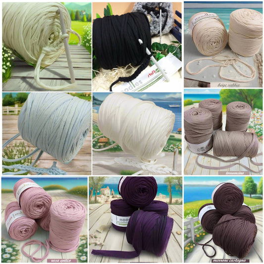 colori pastello autunnali 600 g 119911 fettuccia per uncinetto cotone elastico filati Stafil green Noodles stretch uso creare borse zainetto cestini tappeti cuscini arredamento clutch bags cerimonia pochette abbigliamento shop crochet verde chiaro nero beige sabbia azzurro pastello panna beige torroncino rosa antico viola marrone castagna