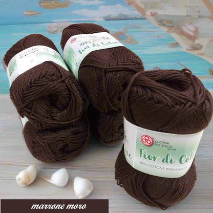 marrone testa di moro 371 gomitoli filo uncinetto filato cucirini tre stelle fior di cotone grosso art 0360 mercerizzato uso amigurumi pupazzi bambole crochet borse costumi abbigliamento arredamento