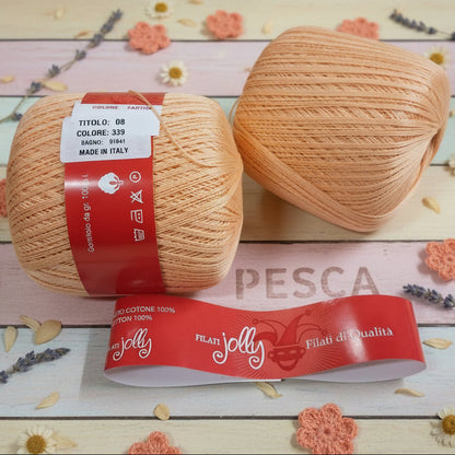 titolo n 8 filato di scozia cotone pregiato filo uncinetto colorato made in italy colore pesca Jolly cucirini 3 stelle