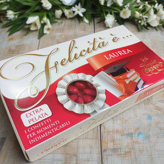 Crispo 1 kg scatola confetti mandorla classica rossi laurea extra pelata per confettata e fai da te bomboniere made in Italy Felicità è 