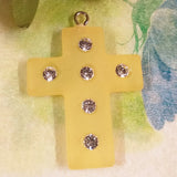 ciondolo Croce simil-polaris resina gialla strass brillantini per bomboniera Prima Comunione Santa Cresima  3 x 2.5 cm