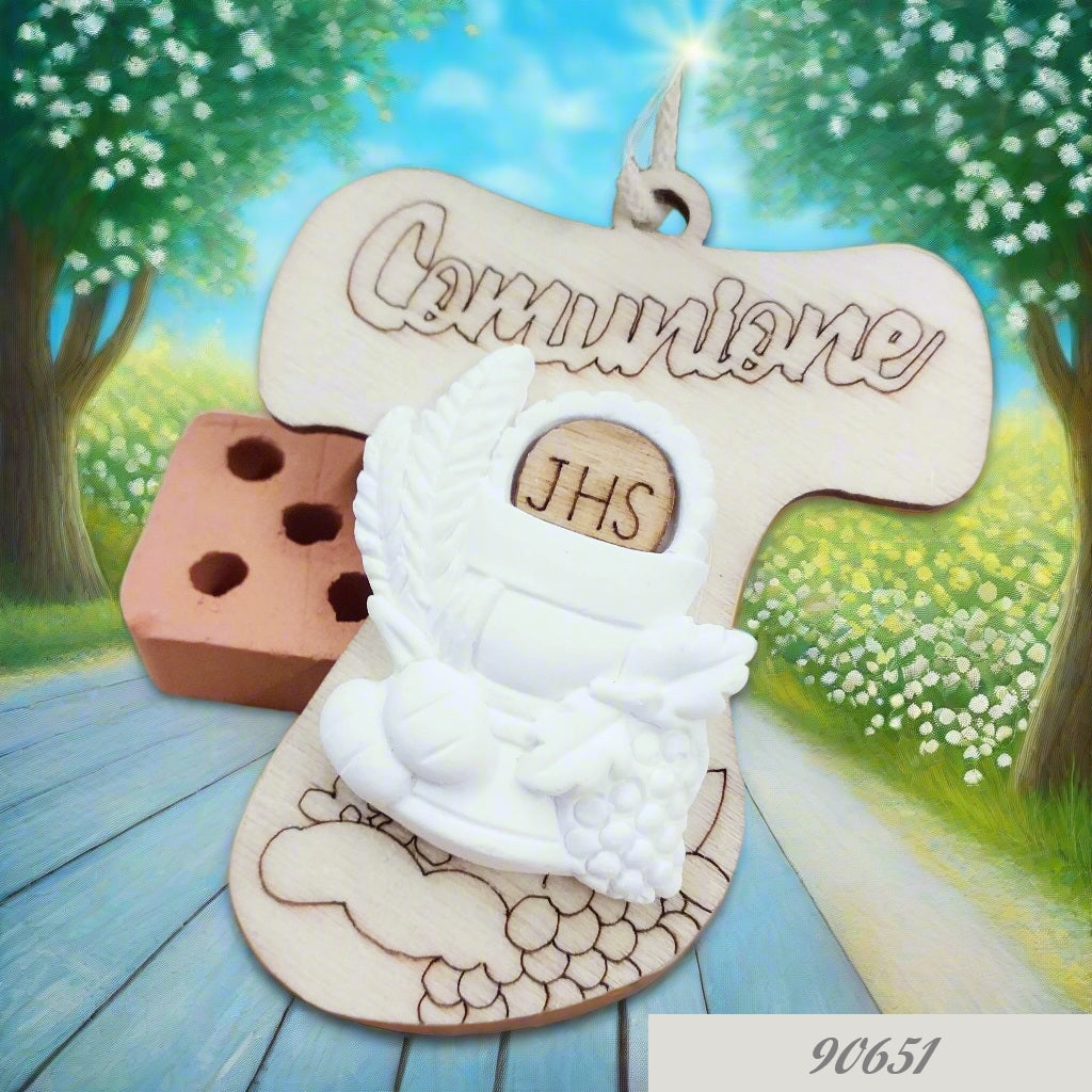 Calice pirografia Croce Tau simboli comunione cresima bomboniere fai da te decorazioni applicazioni in legno ciondolo souvenir articoli religiosi sacri per confezionare ricordini segnaposto