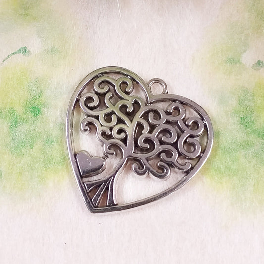 ciondolo metallo zama albero della vita cuore traforato placca applicazione piastra pendente, charms uso ricordini gadget souvenir pensierini bomboniere
