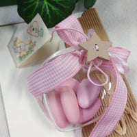 rosa bimba portaconfetti scatoline cuoricini per bomboniere con stelline legno allestimento confettata nascita babyshower battesimo comunione compleanno