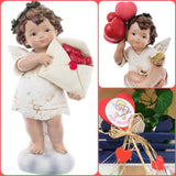 statuetta angelo cupido san valentino confezione regalo cuoricini legno sticker rossi rafia angioletto in piedi lettera seduto con palloncini