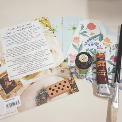 tutti i segreti del decoupage pittorico tovaglioli manuale guida libretto colore acrilico dorato e a base d'olio