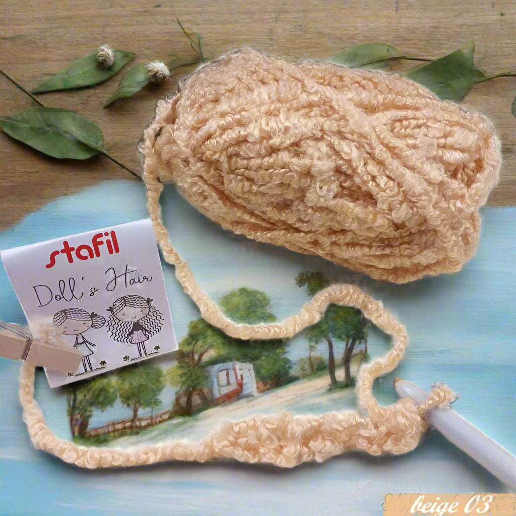 beige 03 fai da te parrucca bambola con lana bouclè filato boccoli ricciolino per capelli ricci pigottine di stoffa pezza tessuto Doll's Hair stafil ad uso uncinetto ferri da maglia borse shop online