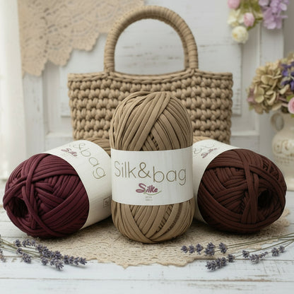 gomitolo Silk & bag Silke fettuccia ecopelle marrone testa di moro bordeaux beige  uso cordino per borse uncinetto abbigliamento moda rivestire manici realizzare pochette clutch bags