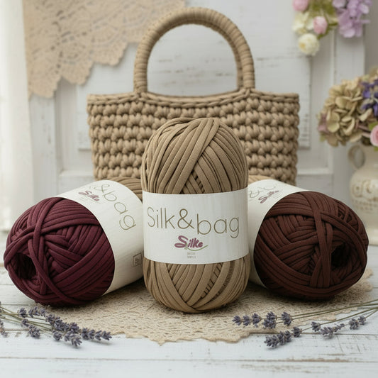 gomitolo Silk & bag Silke fettuccia ecopelle marrone testa di moro bordeaux beige  uso cordino per borse uncinetto abbigliamento moda rivestire manici realizzare pochette clutch bags