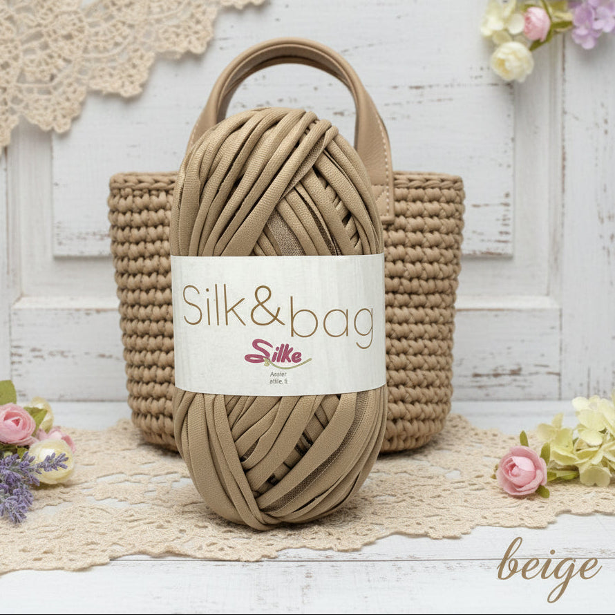 gomitolo Silk & bag Silke fettuccia ecopelle beige uso cordino per borse uncinetto abbigliamento moda rivestire manici realizzare pochette clutch bags