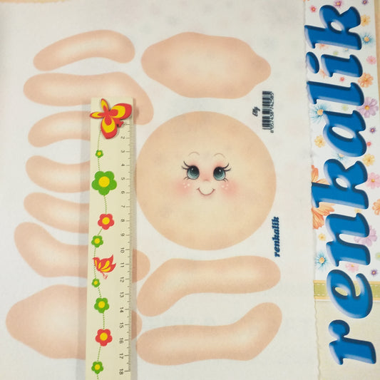 quanto misurano le parti componenti della pigottina panno kraft 20 x 25 cm 3D per cucire bambola di stoffa pezza Elly disegnato stampato colorato Renkalik tessuto con cartamodelli faccia corpo gambe bambolina di pezza