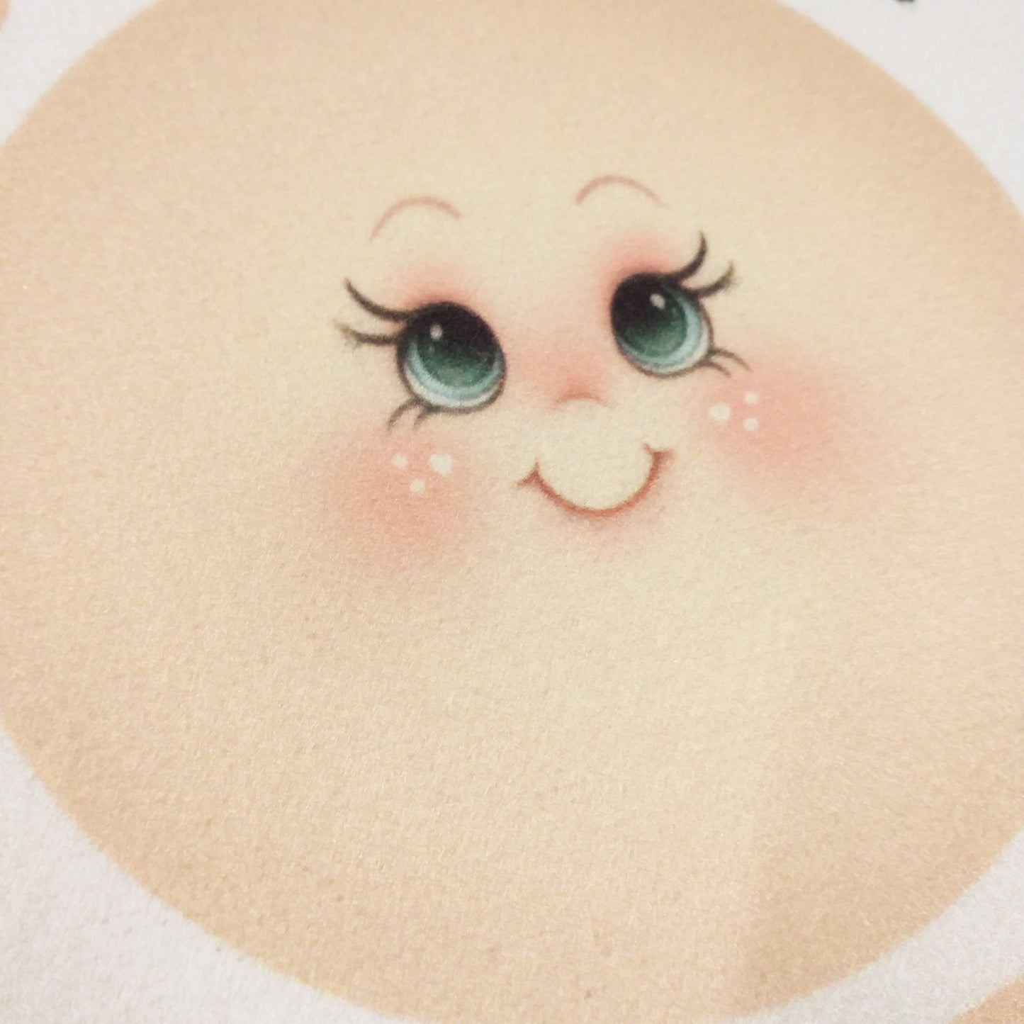 occhioni aperti verdi e sorriso per Elly panno kraft 20 x 25 cm 3D per cucire bambola di stoffa pezza disegnato stampato colorato Renkalik tessuto con cartamodelli faccia bambolina di pezza