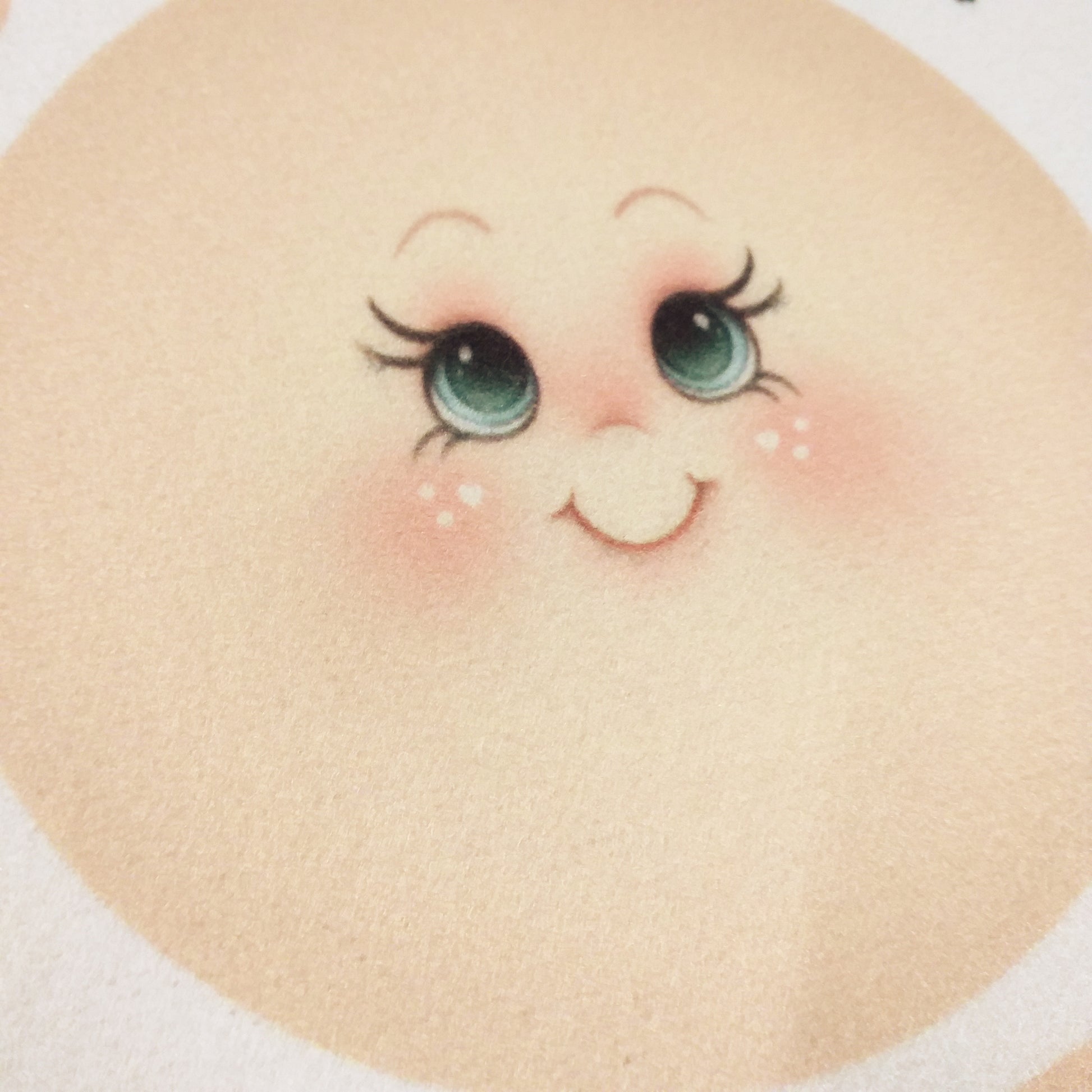 occhioni aperti verdi e sorriso per Elly panno kraft 20 x 25 cm 3D per cucire bambola di stoffa pezza disegnato stampato colorato Renkalik tessuto con cartamodelli faccia bambolina di pezza