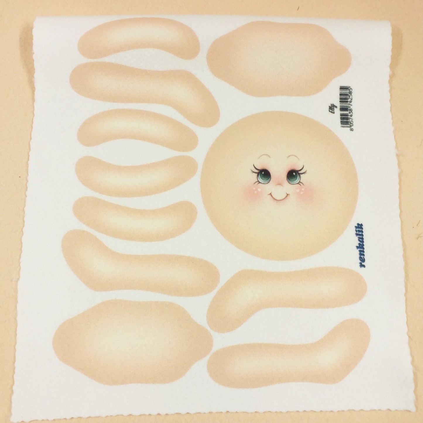 panno kraft 20 x 25 cm 3D per cucire bambola di stoffa pezza Elly disegnato stampato colorato Renkalik tessuto con cartamodelli faccia corpo gambe bambolina di pezza da cucire da pannello