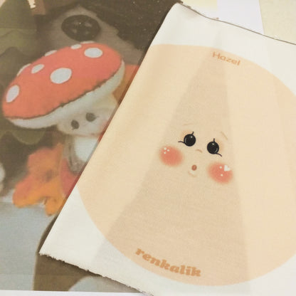 Hazel funghetta faccina maglina tela toile visi tessuto stampato dipinto disegnato Renkalik bambole uso creare testine pigottine bamboline di stoffa angioletti natalizi di pezza