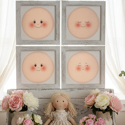 bambole di pezza grandi fai da te cucito creativo faccine maglina misto lycra 16 cm pannello per creare pigotte di stoffa tessuto capelli lana vestina cotonina ambiente shabby primavera