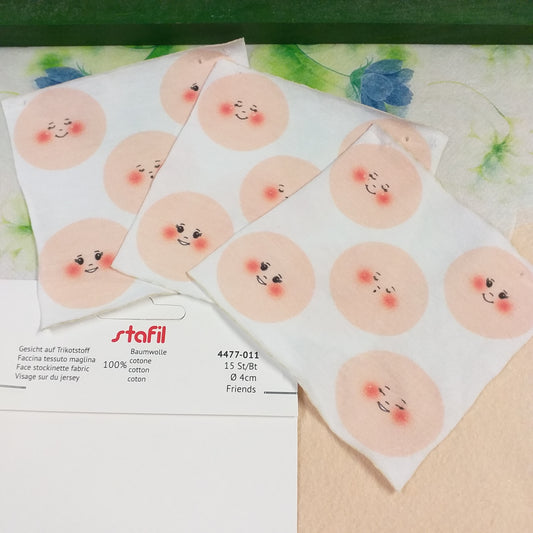 15 pezzi di kit faccine maglina visetti bambole angioletti tessuto cotone stafil 4477-011 friends occhi aperti chiusi 5 modelli visi stampati disegnati colorati dipinti uso fai da te testine pupazzi di stoffa e pezza