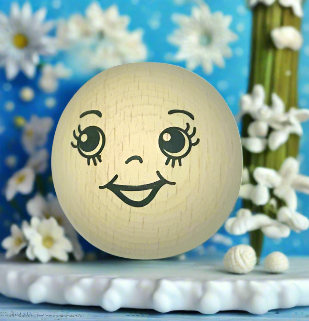 25 mm faccine testine legno dipinte disegnate stampate ad uso angioletti bambole di pezza visetti fai da te creativo pigotte di stoffa tessuto Natale balocchi natalizi albero bamboline pasquali