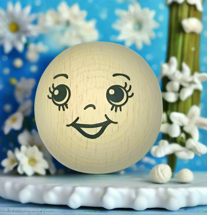 25 mm faccine testine legno dipinte disegnate stampate ad uso angioletti bambole di pezza visetti fai da te creativo pigotte di stoffa tessuto Natale balocchi natalizi albero bamboline pasquali