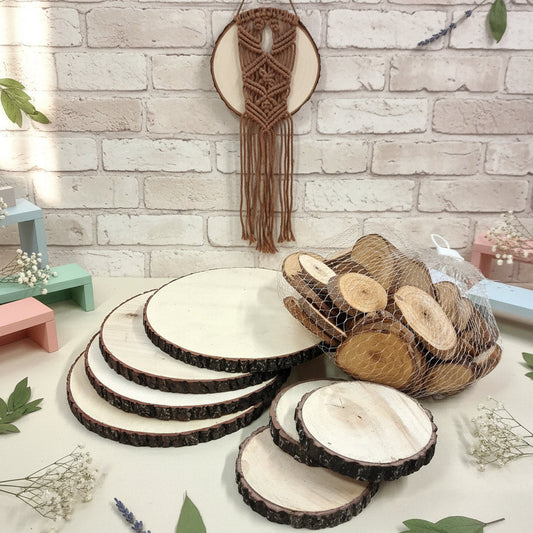dischi fette di legno tronchi corteccia,  per decorazioni con basi centrotavola matrimonio composizioni pasqua natale decorazioni cordino macramè