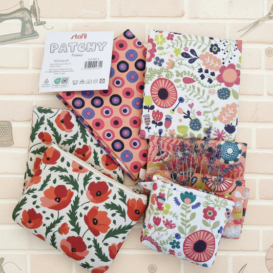Stafil patchy flowers kit pretagliati tessuti flowers e bonjour paris bustine sacchettino porta lavanda pochette da viaggio uso cucito creativo patchwork applique